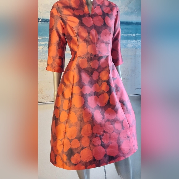 $3,400 OSCAR DE LA RENTA RED SILK  RUNWAY DRESS US 10 - Picture 3 of 10